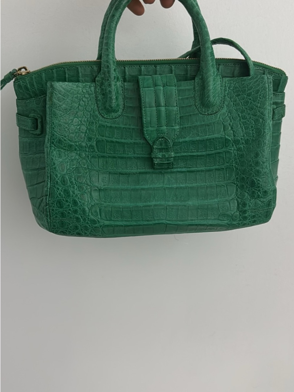 Nancy Gonzalez Green Croc-Embossed Leather Satchel